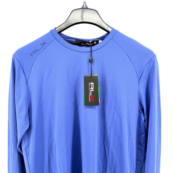 NEW RLX Ralph Lauren Mens Medium Blue Long Sleeve Golf Performance Polo Shirt